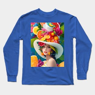 А woman with a white hat and some colorful fruity Long Sleeve T-Shirt